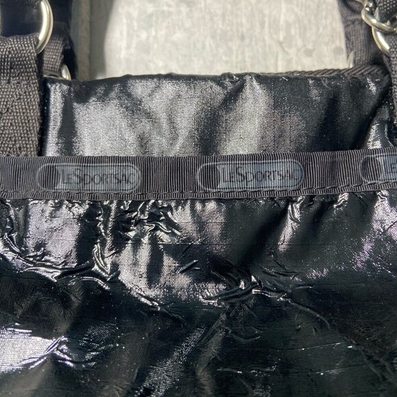 LeSportsac Black Liquid Patent Coated Nylon Tote / Cross‑Body Bag - Picture 2 of 16
